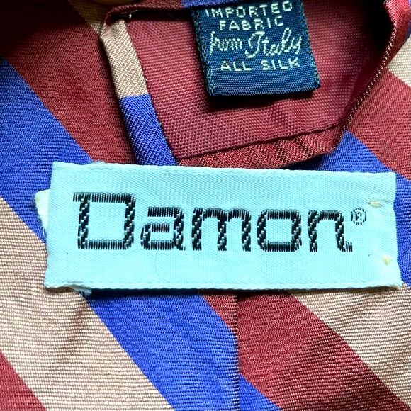 DAMON Vintage Silk Diagonal Striped Purple Pink Blue Tie 57 x 3 inches - Picture 8 of 12
